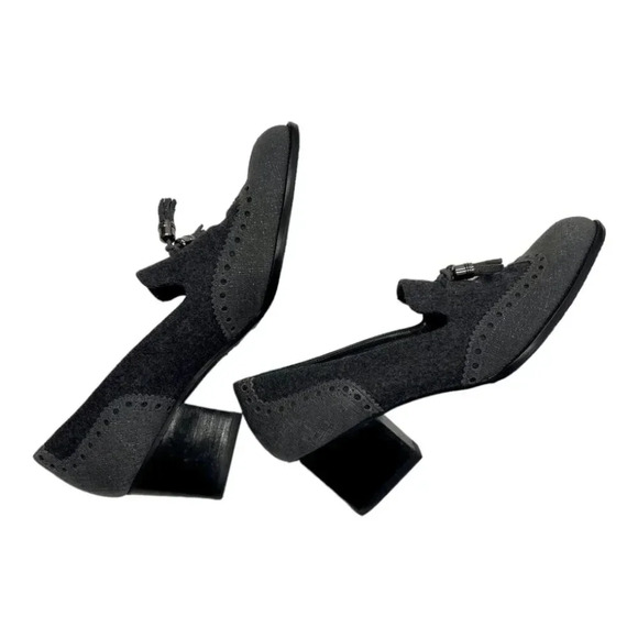 Stuart Weitzman Womens Grey Charcoal Mid Block Heel Tassel Loafers Size 9.5M - Picture 1 of 6